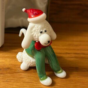 Pier 1 Art Glass 2-inch Christmas Dog, Original Box, Handcrafted, One of a Kind